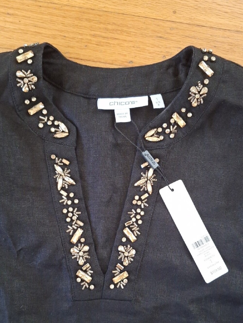 Embellished BLACK Linen Tunic Dress